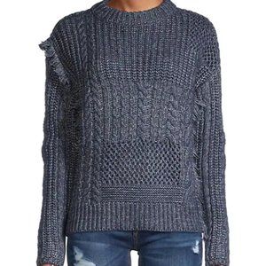 Current Air Sweater Fringe Cable Detail Heavy Knit Boxy Size Medium NWT